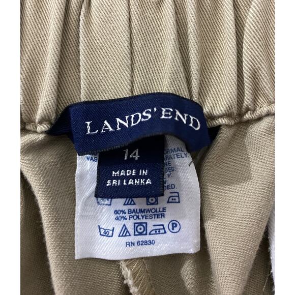 VTG Lands' End Sz 14 Brown Khaki Wide Leg Capri Side Button Elastic Waist Casual - Picture 6 of 7